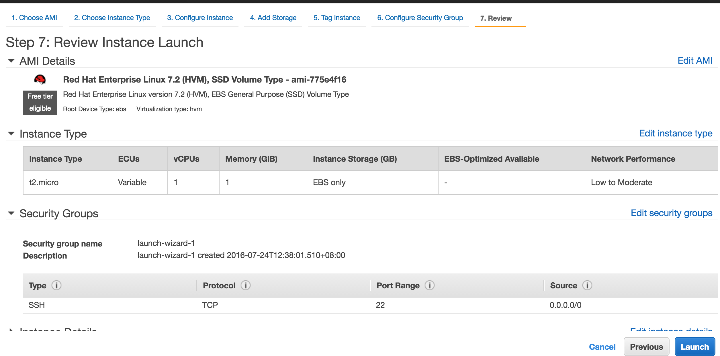 launch EC2 instance